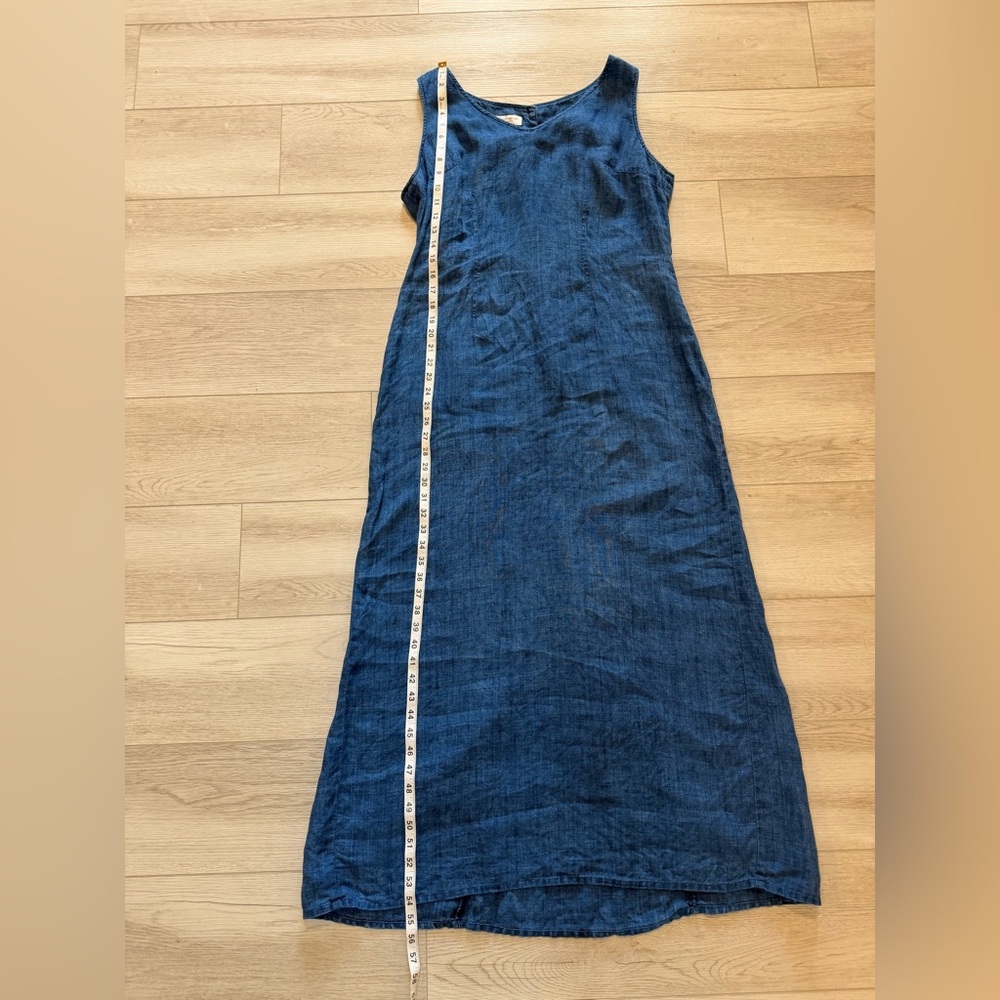Blue Linen Maxi Dress Sz 14 Jones New York Blue Lagenlook Boho Travel Beachy - Picture 11 of 14
